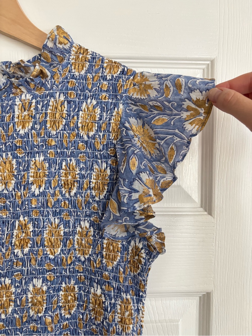 Oliphant Smocked Flirty Short Dress in Mughal Blue, Size XL - Picture 5 of 10